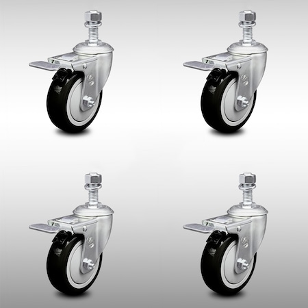 Service Caster 4 Inch SS Black Polyurethane 1/2 Inch Threaded Stem Caster Set Total Lock Brake SCC-SSTSTTL20S414-PPUB-BLK-121315-4